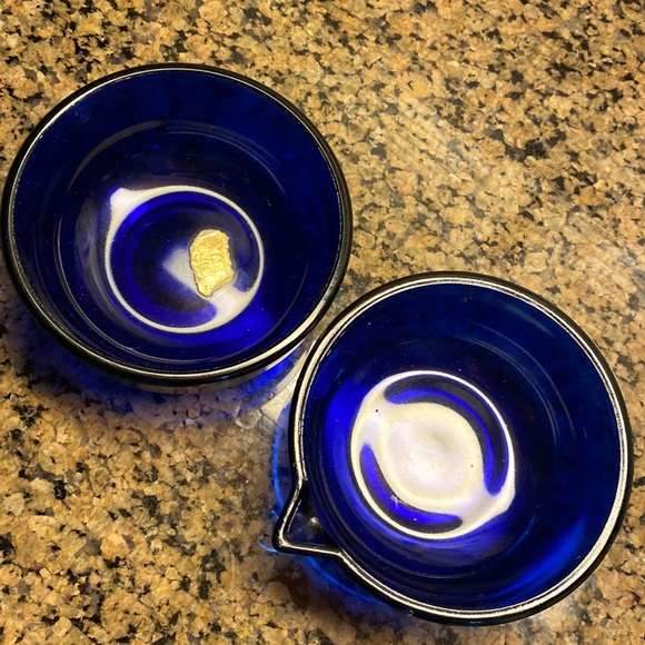 Vintage Silver Plate Cobalt Blue Glass Sugar & Creamer Set Made In England - Picture 7 of 14